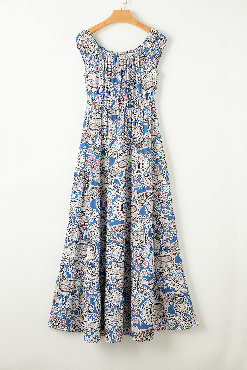 Robe longue bohème bleue à motif cachemire