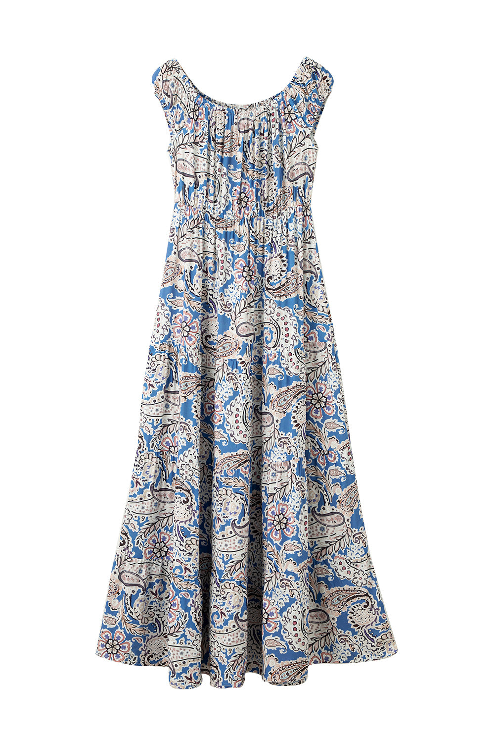 Robe longue bohème bleue à motif cachemire